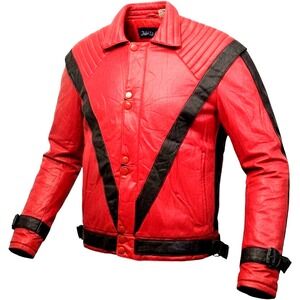 Andre De Leure Womens L Vintage 80s Red Black Thriller Style Faux Leather Jacket
